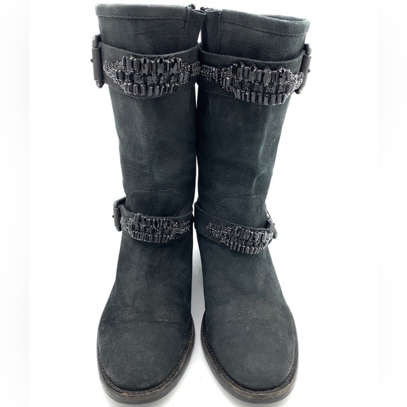 Vera Wang Lavender Cameron Black Jeweled Moto Boots - Picture 3 of 13